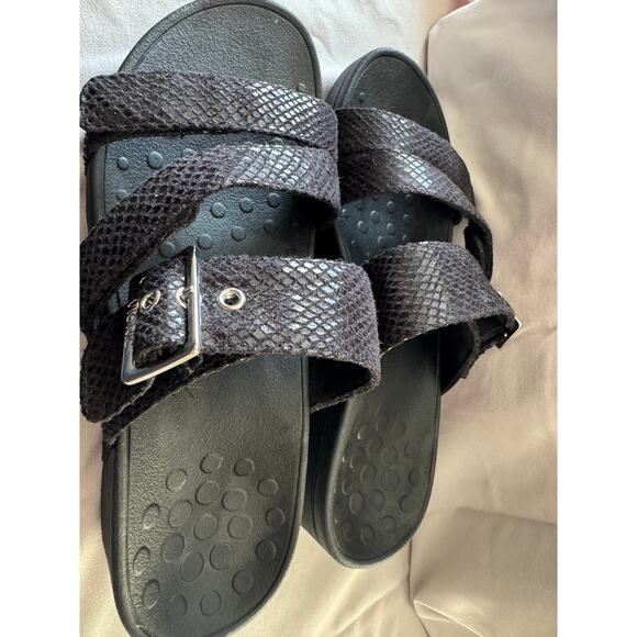 Vionic Black Textured Slide Sandals Orthotic Support Size 7 - Picture 2 of 8